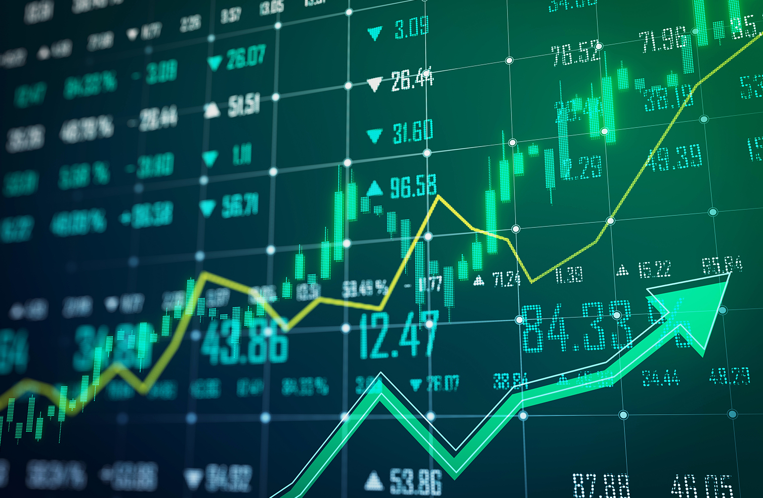 abstract graphs and charts with stock prices and trand data